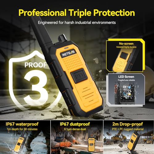 Retevis RB48A Waterproof Walkie Talkies with Dual Charger, Long Range, IP67 Adults