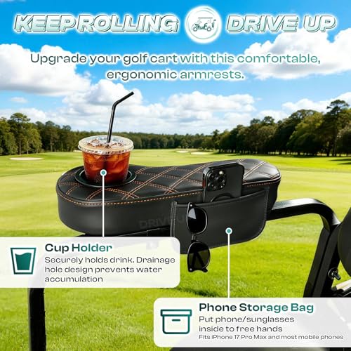 Universal Golf Cart Armrest with Cup Holder - Black for Club Car EZGO Yamaha