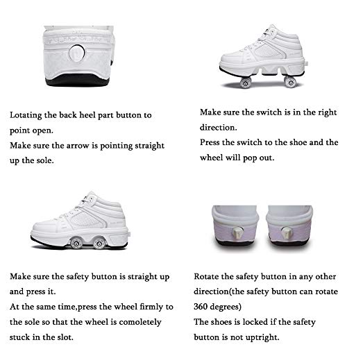 KOFUBOKE 8 High White 2-in-1 Unisex Roller Skates & Sneakers with Retractable Wheels