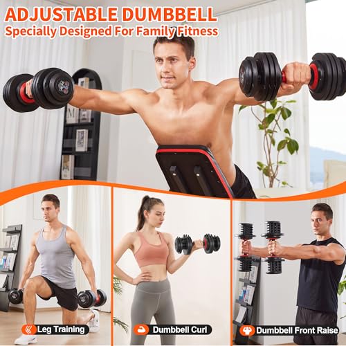 Round 25lb Pair Adjustable Dumbbells Set with Safe Locking & Quick Adjustment