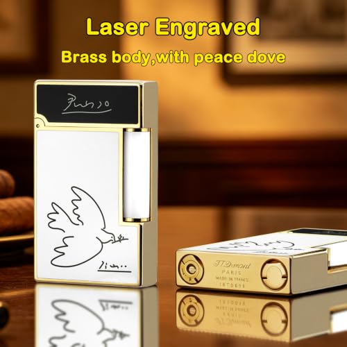 JTDunant White Gold Brass Lighter with Peace Dove & Crisp Ping Sound