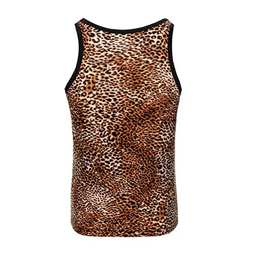 Men's Leopard Print Tank Top Vest Large Yellow Gym Workout Sleeveless Shirt
