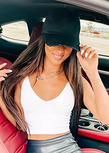 Medium Black Ponytail Baseball Cap Distressed Retro Washed for Women