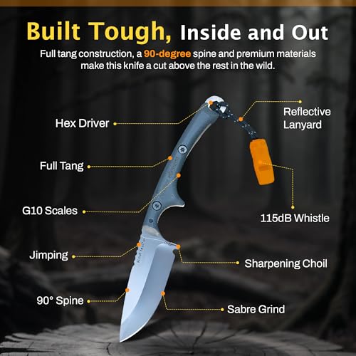 Ambidextrous Scout Feather Fixed Blade Survival Knife with Firestarter, G10 Handle