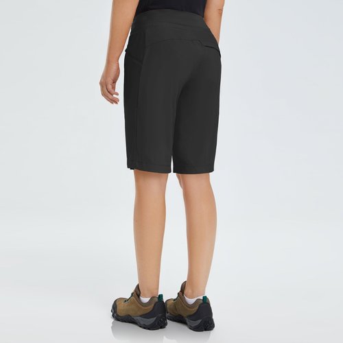baleaf Women's Hiking Long Shorts 11" Quick Dry Hiking Bermuda Cargo for Curvy Lightweight Knee Length Shorts Pockets Black Size L