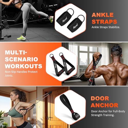 HPYGN Resistance Bands with Handles 300 lb Grey – Home Workout Exercise Bands