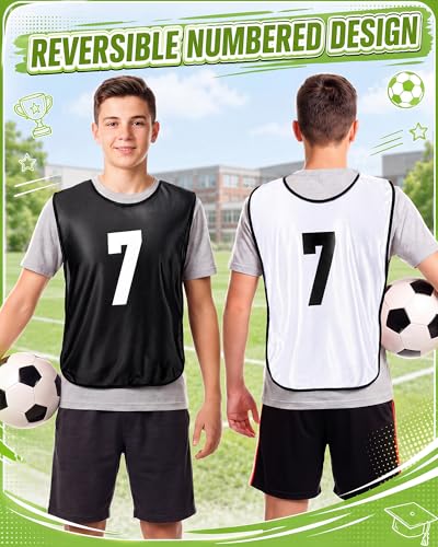 Yahenda 24 Pcs Soccer Pinnies Adult Vests - Large White & Black, Numbered Sports Bibs