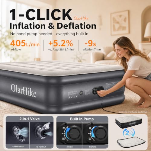 Comfort Height 20-Inch Full Air Mattress with Built-In Pump - Grey