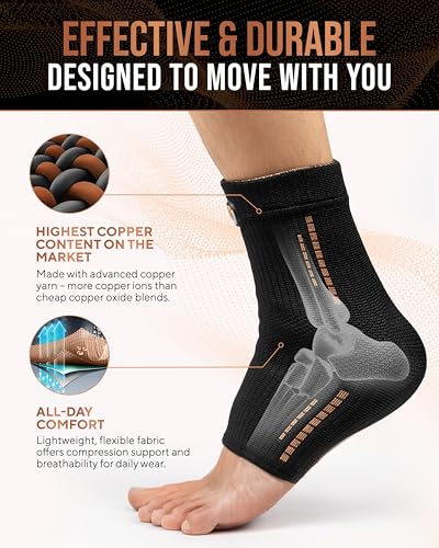 TheraCopper Copper Ankle Support Brace Medium 2 Pack - Support & Recovery