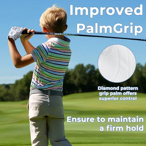 Kids Junior Golf Gloves Left Hand 2-Pack White M (5–7Y) - Children's Premium Youth Golf Gloves for Boys & Girls