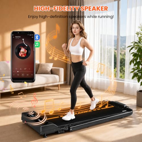 Walking Pad Treadmill for Home - Black-Orange, 7.5 MPH, 3.0HP Incline, App & Speakers