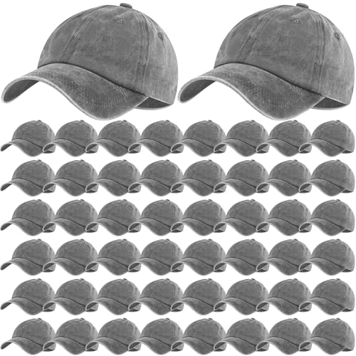 Bonuci 50 Pack Vintage Washed Baseball Caps Gray Adjustable Cotton Sports Hats for Men Women