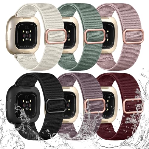 Water-Resistant Nylon Sport Bands for Fitbit Versa 4 & Sense 2 - 6 Pack, Black Pink Red Apricot