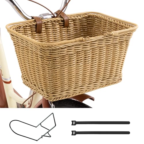 Wicker Bike Basket Front for Adults with Natural Finish and Accessories
