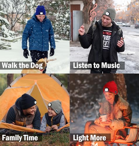 Bluetooth Beanie with Light - Wireless Headphones for Men, Teens, Outdoor Activities - Black