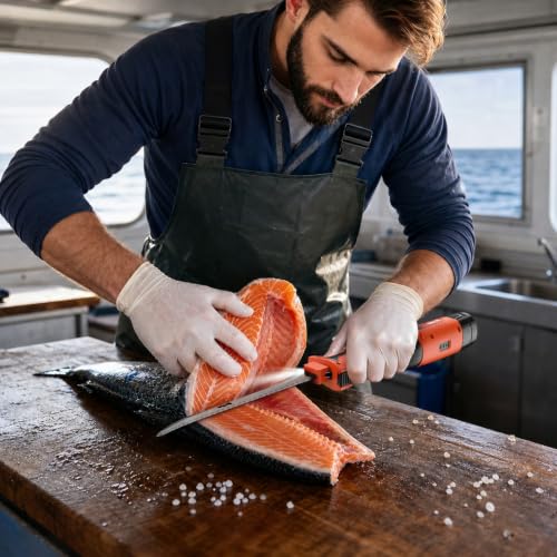 SHEMUST Orange 12V Cordless Electric Fillet Knife with Flexible & Rigid Blades