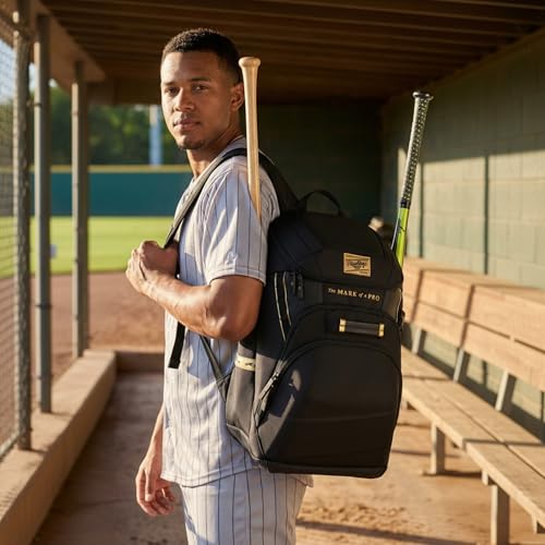 Black Baseball Equipment Backpack with Glove & Bat Storage - Gold Collection