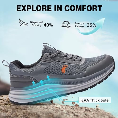 Men's Orthopedic Waterproof Trail Running Shoes W2-Grey 10.5 - Comfortable Arch Support for Foot Pain