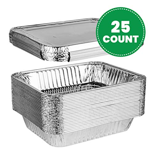 Disposable 9x13 Aluminum Foil Pans with Lids - 25 Sets, Half Size