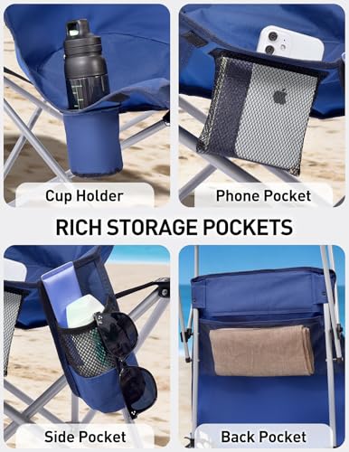 EO Living Navy Blue Oversized Camping Chair with Canopy Shade - Heavy Duty 400 lbs
