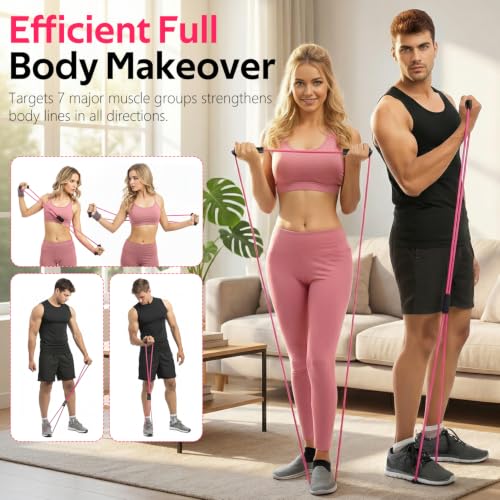 Pink Resistance Bands Set with Handles - Figure 8 Fitness Bands, 5pcs