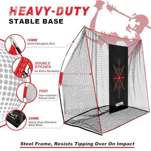 Heavy Duty Golf Practice Net 10x7ft with Mat & Accessories for Home Swing Training