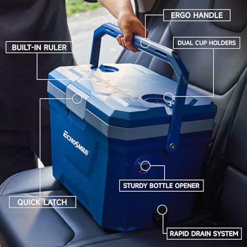 EchoSmile 20 Quart Dark Blue Insulated Cooler Ice Chest Portable Hard Shell