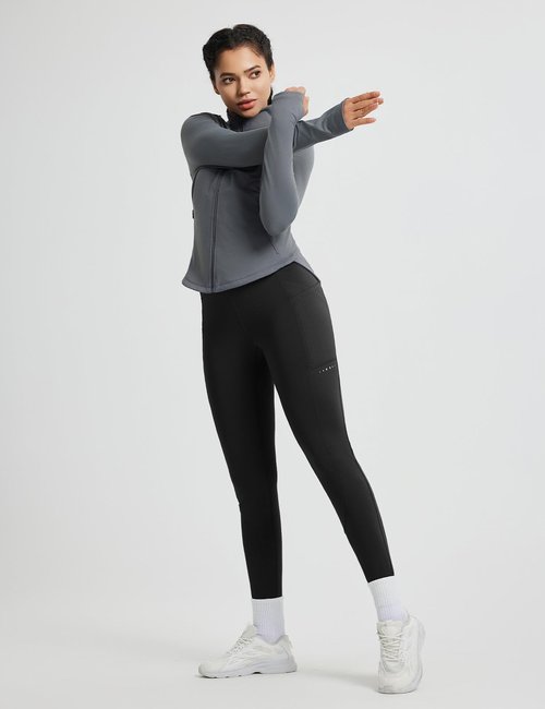 baleaf Women's Fleece Lined Thermal Leggings Winter Warm Pants High Waisted Tummy Control Cold Weather Tights with Pockets for Yoga Running Hiking Black S