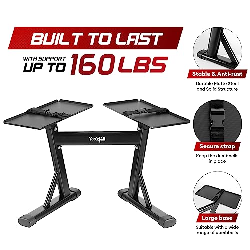Yes4All Adjustable Dumbbell Stand - 160 lb Capacity, Spotter & Weight Rack with Strap
