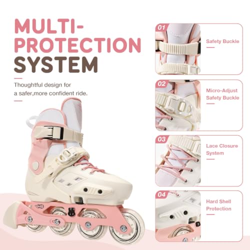 Pink Adjustable Inline Skates for Kids & Adults with Light-Up Wheels & Brake - XLarge Youth & Adult