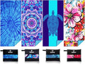 Oversized Microfiber Beach Towel 71x32 with Bag - Turtle Tie Dye Mandala Flower 4 Pack