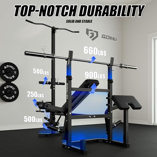 Black Olympic Weight Bench Set with Leg Extension & Lat Pulldown - 9-in-1 Home Gym Equipment