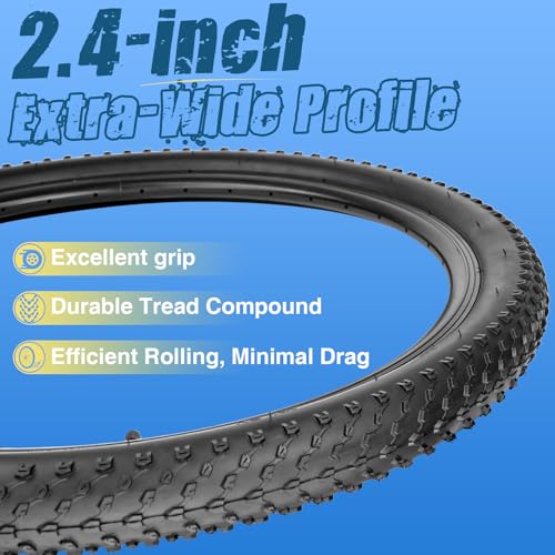 24x2.4 Inch MTB Bike Tire & Inner Tubes - Small Knobby Tread, 2 Pack - Compatible with Mountain Bikes, BMX, E-Bikes - Variation: 24x2.4 / 2 Tires+2 Tubes
