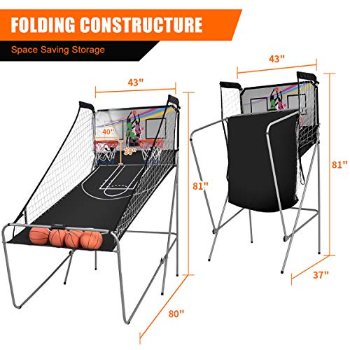 Giantex Foldable Indoor Basketball Arcade Game - Red & Black, 8 Game Options, Double Shot with LED Score
