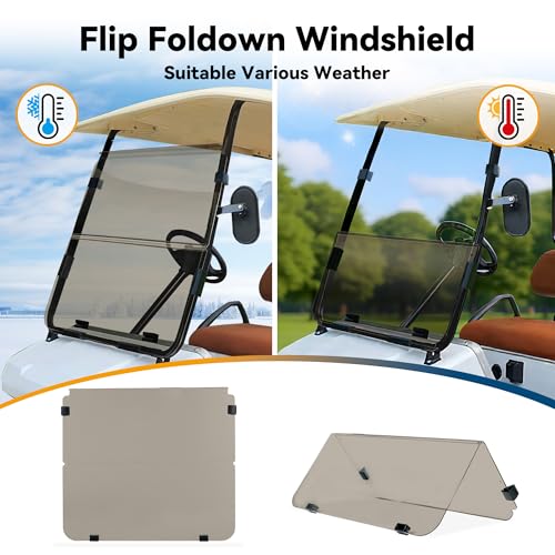 Golf Cart Windshield for Club Car DS 1982-2000, Impact-Resistant Acrylic, Foldable & UV Protected
