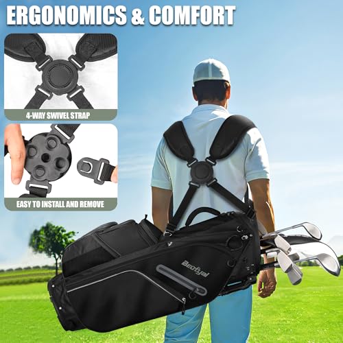 Beutyal 14-Way Golf Stand Bag with Full Length Dividers & Cooler - Black