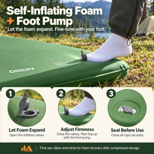 OGERY Self-Inflating Memory Foam Sleeping Pad - 3 Inch Camping Mattress