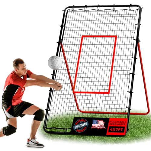 Red Volleyball Rebounder Net - Portable 7x4 ft Training Equipment for Spike & Smash - 5 Rebound Angles