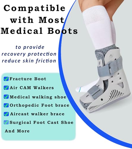 Walking Boot Sock Replacement Extra-Wide Knee High Socks for Foot Brace Men Women 2 Pairs - One Size, White