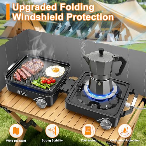 SENBOWE Black 2-Burner Camping Stove 24000 BTU Portable Propane Stove Kit