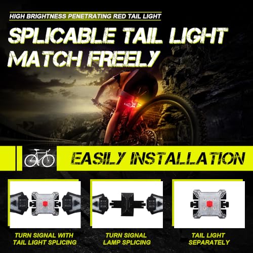 2 PCS Bike Turn Signals with Tail Light & Remote Control - USB Rechargeable, Waterproof
