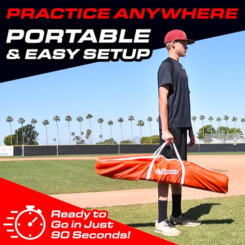 GoSports Red 7x7 ft Baseball & Softball Hitting & Pitching Net with Frame, Bag & Strike Zone
