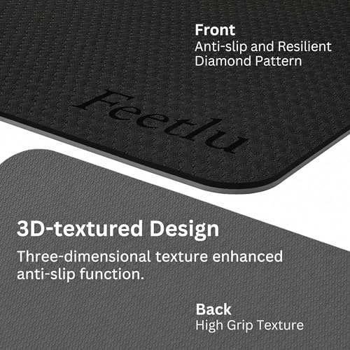 Feetlu Black & Gray Extra Thick 10mm Yoga Mat 72x24 Non-Slip with Carry Strap