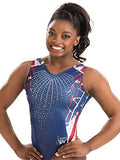 GK Simone Biles Patriotic Gymnastics Leotard for Girls, Juniors, Women - Blue, Size CL (Girls 10)