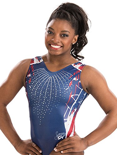 GK Simone Biles Patriotic Gymnastics Leotard for Girls, Juniors, Women - Blue, Size CL (Girls 10)