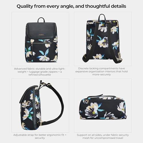 Travelon Anti-Theft Addison Backpack Midnight Floral - Secure Daypack for Travel & Urban Use