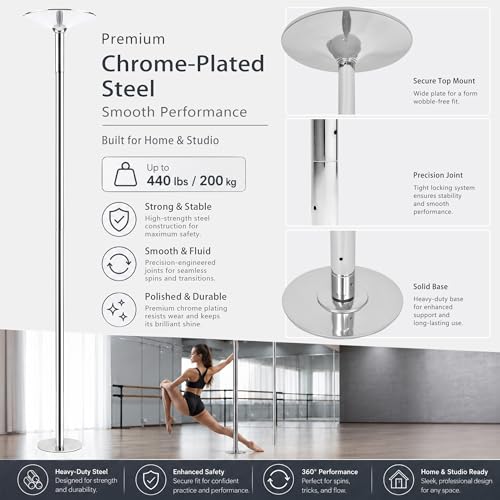WUXIN H&P Silver Pole Dance Pole for Home - Spinning & Static, Adjustable Height, Portable Fitness Equipment