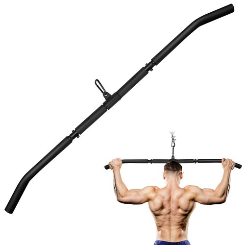 Topfinder 46" Lat Pulldown Attachments Bar For Cable Machine,2 in 1 Wide Grip Rotating Bar For Homr Gym Pulley System,Tricep Press Down Straight Bar With Foam Handle (Black, 46")