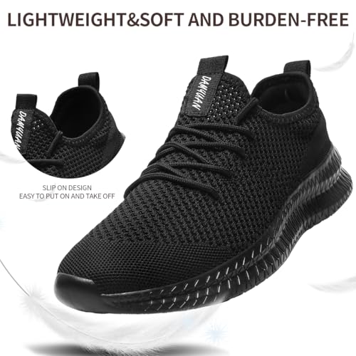 Women's All Black Non-Slip Lightweight Walking Tennis Shoes - Size 8