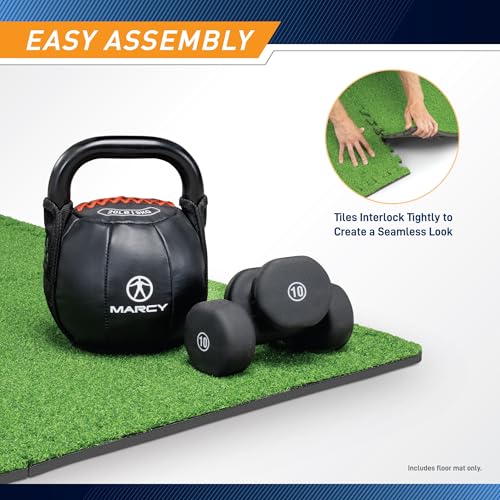 Green Turf Mat 6 Interlocking Tiles - 24 Sq Ft Artificial Grass Flooring